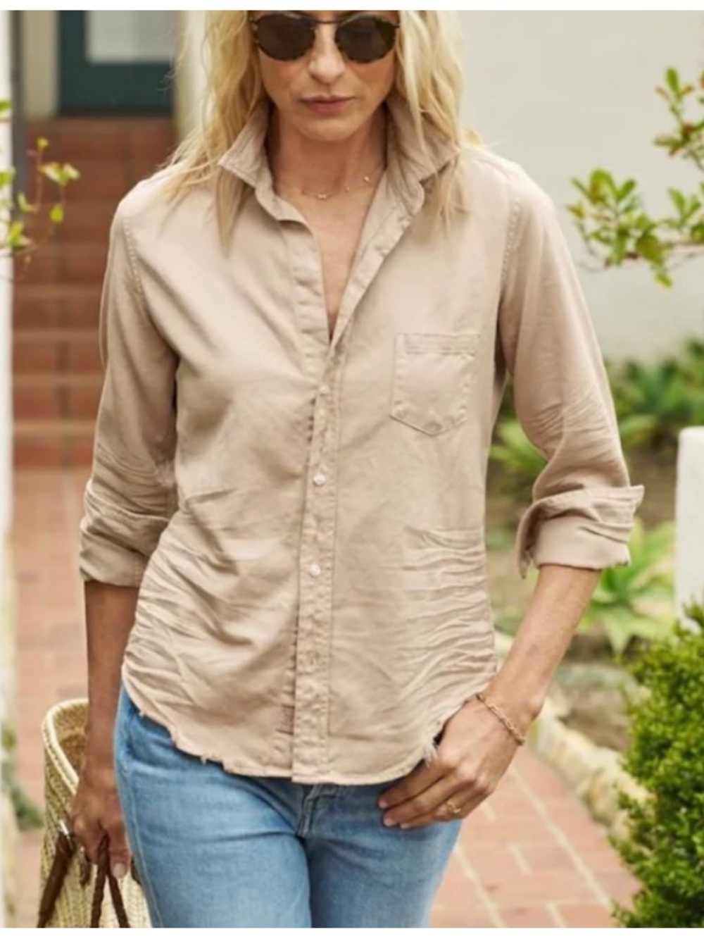 Frank & Eileen Eileen Button-Up Shirt Famous Denim Sand Tan Size: Medium - Picture 10 of 10